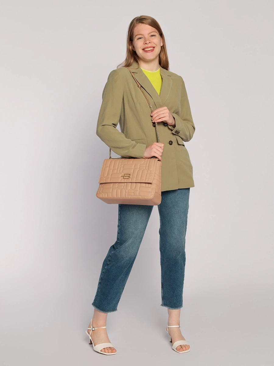 Сумка бежевая с геометричной строчкой